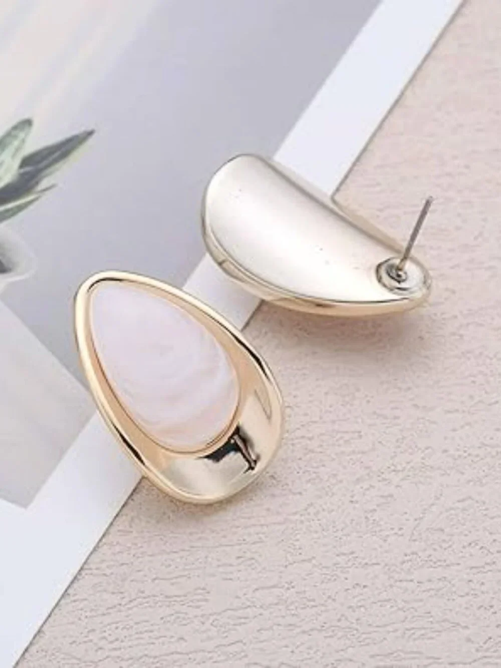 Gold Tone Teardrop Earrings‎ with Opal Stone Chunky Statement Waterdrop